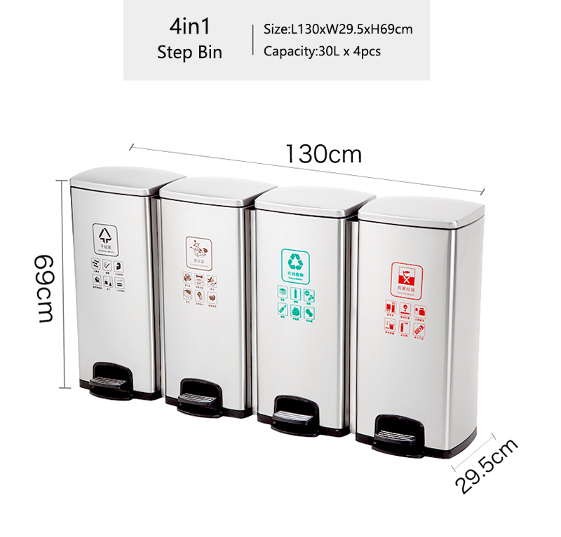Dual Compartment Stainless Steel Recycle Garbage Bin 30L+30L for Kitchen, Office, Home - Silent And Gentle Open And Close
