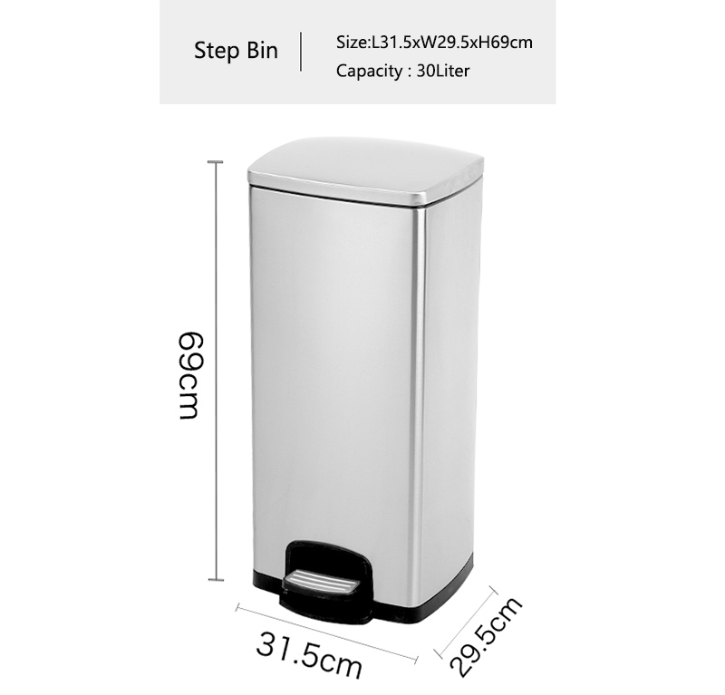 2in1 Rectangle Stainless Steel Padel Trash Can with 30LiterX2pcs /16 Gallon